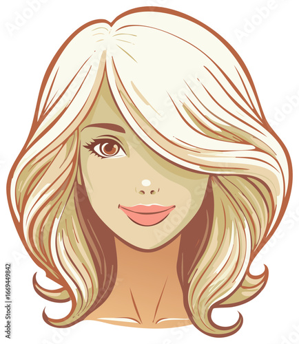 Blonde Haired Woman Portrait Illustration with Brown Outline and Features