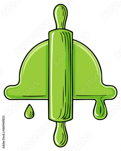Green Dough and Rolling Pin Illustration Confectionery Cooking Supplies Food Preparation