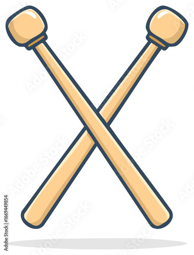 A pair of crossed wooden percussion mallets vector illustration