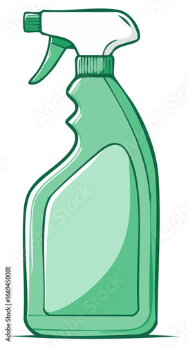 Green Cartoon Style Spray Bottle with Trigger and Blank Label for Cleaning or Liquid Contents