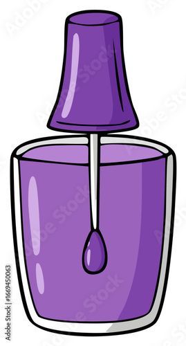 Illustration of a purple nail polish bottle with open cap and dripping brush