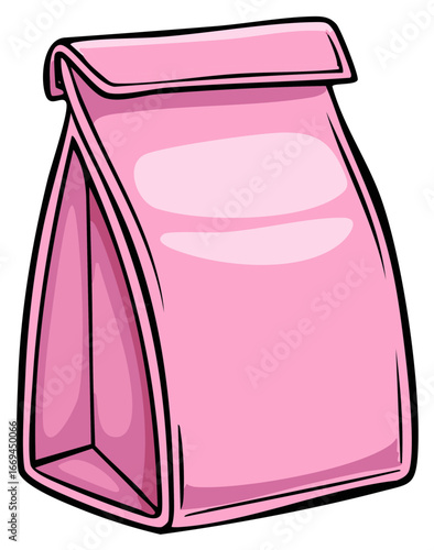 Charming Pink Paper Lunch Bag Illustration for School Lunches and Kid's Snacks Packing, with Folded Top and Side Detail