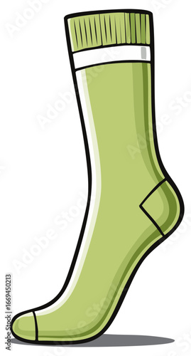 Stylized single light green sock with white stripe and reinforced heel detail