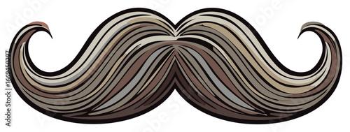 Vintage handlebar mustache illustration classic style brown and grey facial hair