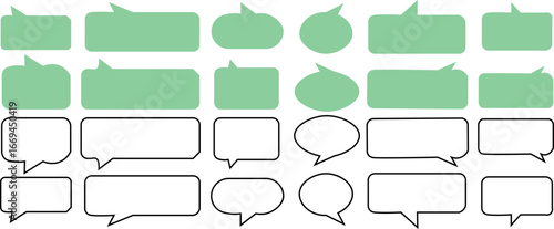 Various rounded and rectangular light green speech bubbles with black outlines on transparent background