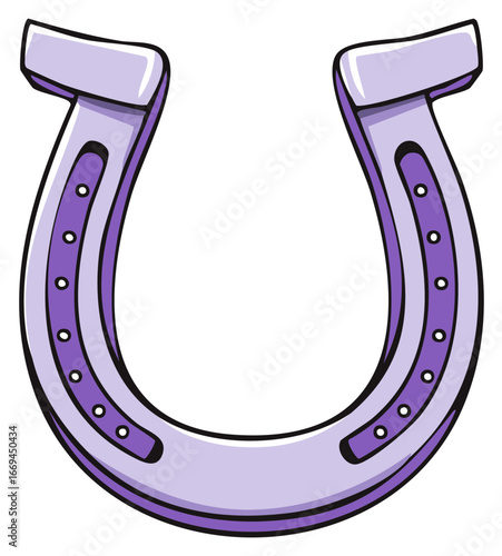 Purple horseshoe with nails cartoon illustration, luck symbol, metal horseshoe