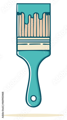 Paintbrush with drips of blue paint for decorating and painting projects
