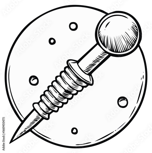 Abstract Drawing Of Hand Tool with Round Head and Circular Plate Outline Graphic