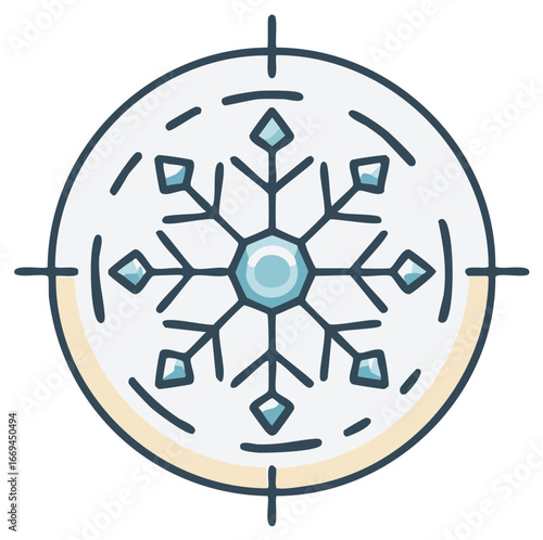 Stylized snowflake centered within a target icon representing winter aims or precision