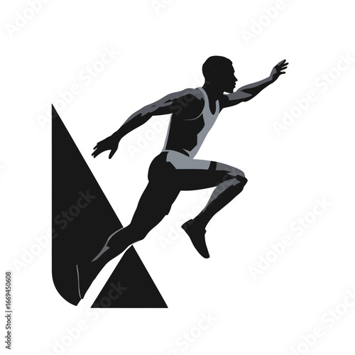 An athlete is captured mid-leap in a striking pose that highlights their strength and agility. This powerful moment emphasizes the spirit of competition and athletic performance.