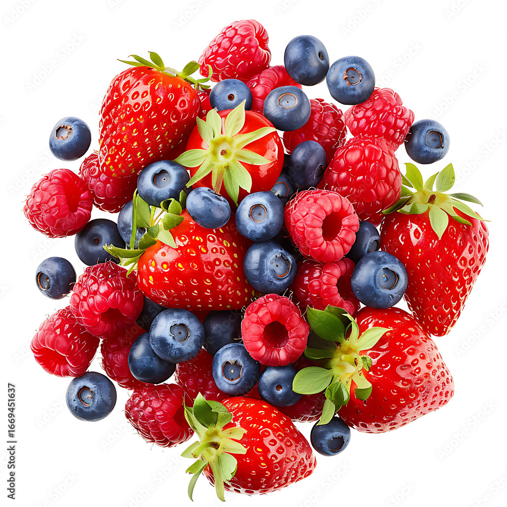 Obraz premium Assorted Fresh Berries Including Strawberries, Raspberries, and Blueberries
