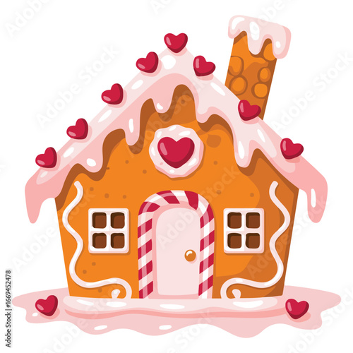 Gingerbread house with wonder door and windows cartoon style vector illustration