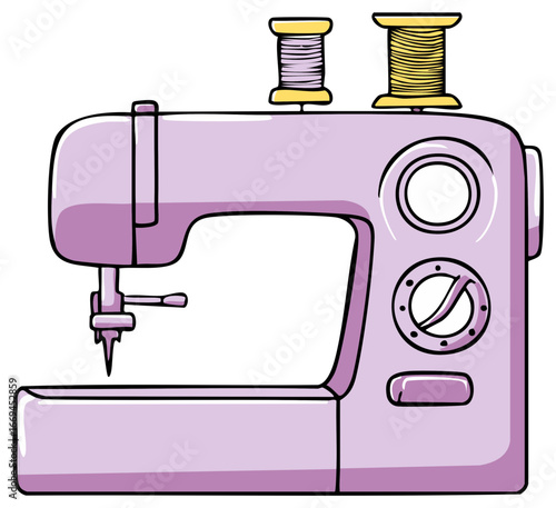 Cartoon Style Sewing Machine with Threads for Handicraft and Textile Arts