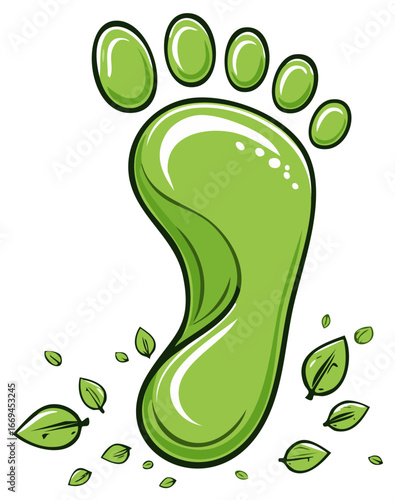 Green Footprint With Leaves Symbolizing Ecology and Nature Conservation
