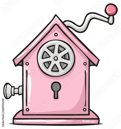 Cartoon Style Pencil Sharpener with Winder Pink School or Office Tool