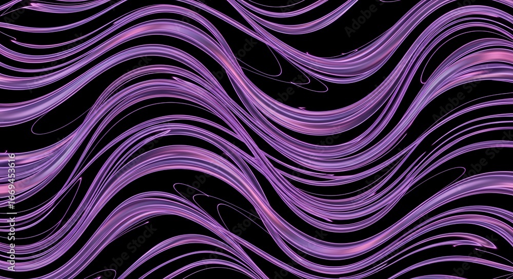 Fototapeta premium Abstract flowing lavender lines create dynamic wave pattern against a dark backdrop, giving liquid effect. Concept for Halloween background, elegant design, and fashion promotion