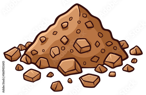 Cartoon style brown dirt pile with small rocks and pebbles illustration