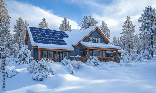 Photovoltaic solar panels installed and shown operating efficiently after snow removal, symbolizing sustainable energy production and the importance of maintaining renewable, Generative AI