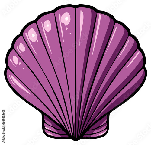 Vibrant Purple Scallop Seashell Illustration with Detailed Ribbing