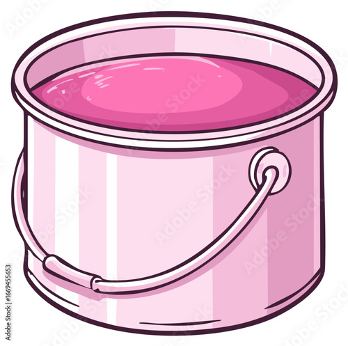 Pink Paint Bucket Filled with Bright Color Ready for Home Improvement and Artistic Projects