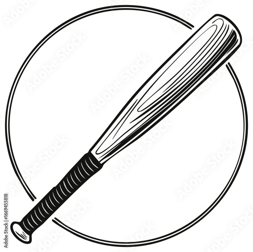 Illustration of a Baseball Bat Isolated in a Circle Graphic Sport Equipment Wooden Bat Vector Design