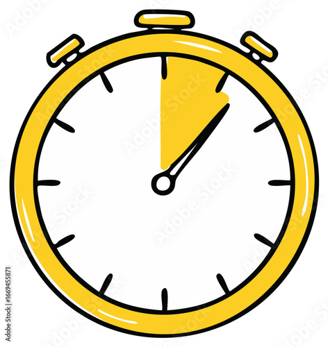 Illustration of a yellow stopwatch timing in a cartoon style with a dial