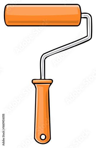 Orange Paint Roller Cartoon Illustration for Home Improvement and DIY Projects