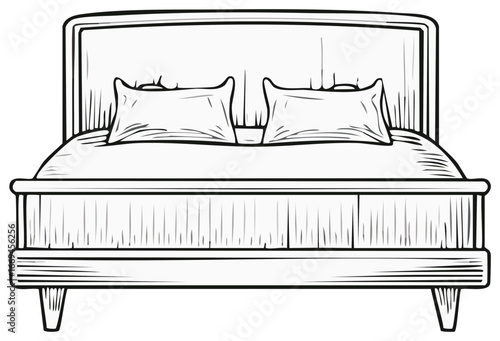 Stylized line drawing of a bed with two pillows and a headboard
