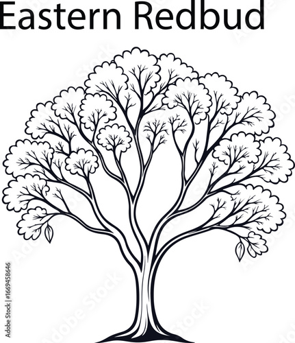 Eastern Redbud Tree Silhouette with Blossoms – Vector Illustration