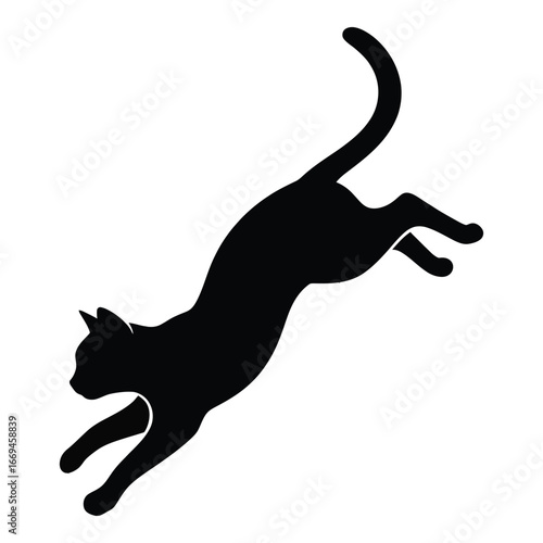 Black silhouette of a cat leaping against a white background vector