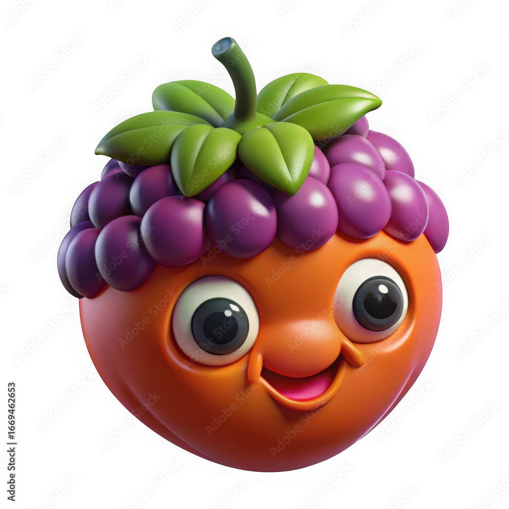 Obraz premium Cute cartoon fruit character with grape hair isolated on transparent background