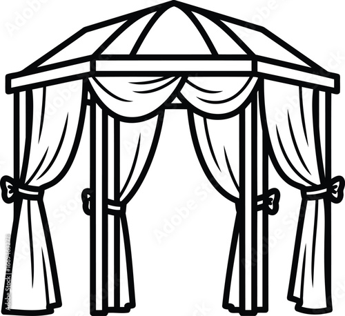 Vector art of elegant gazebo structure with curtains for outdoor events