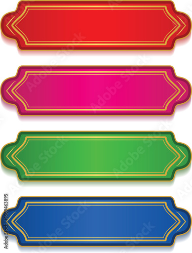 Colorful Decorative Blank Banners and Labels Set – Luxury Ribbon Templates with Gold Outline for Text and Design