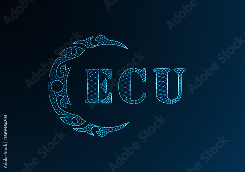 Low poly letter logo ECU design. ECU letter logo low poly vector design on blue color gradient background. ECU logo low poly design