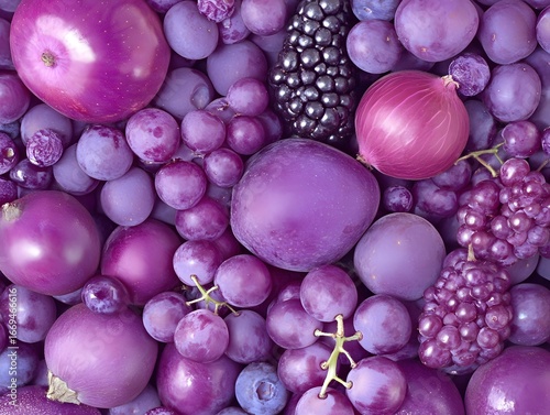 Vibrant Purple Fruits and Vegetables Background Texture