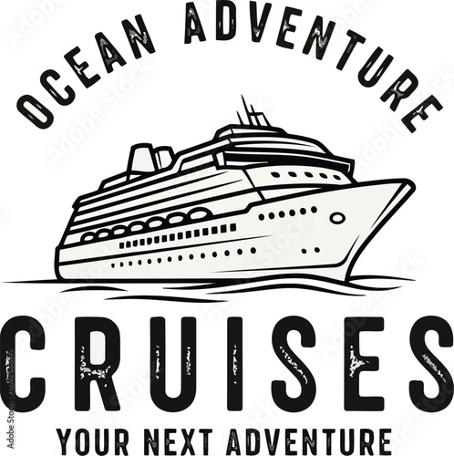 Vector art of ocean adventure cruises logo featuring a cruise ship, symbolizing travel and exploration
