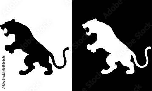 Panther silhouette vector illustration, black and white stealth predator artwork, wild strength minimal design