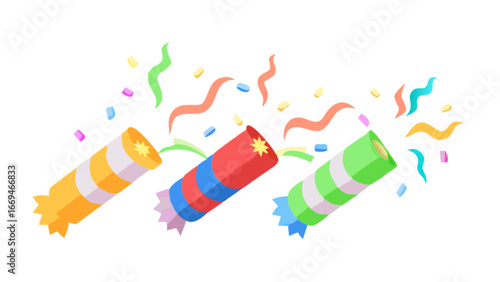 Get the party started with these festive confetti poppers bursting with vibrant streamers and colorful confetti, perfect for celebrations and joyful events originally from scalable vector graphics