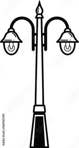 Illustration of a vintage street lamp with two lanterns