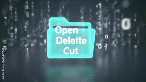 Blue Digital Folder Icon with File Management Commands
