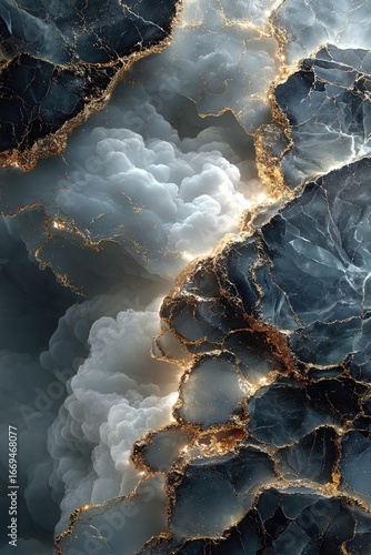 background that has the texture of black marble with white details and even some gold details. Fantasy and abstract style, fotography style,