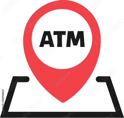 Red atm location pin icon vector graphic for navigation and service finder applications