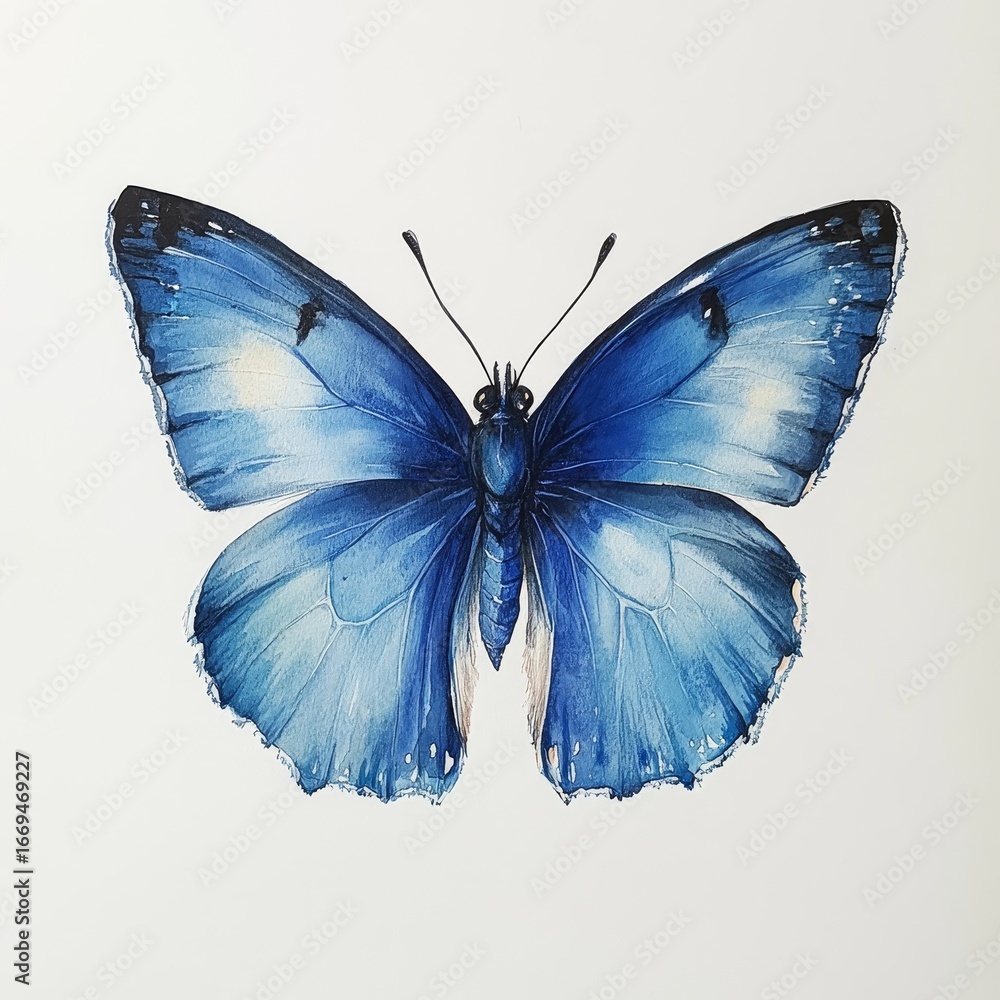 Fototapeta premium A blue butterfly, painted by hand. I made this picture myself using watercolors. 