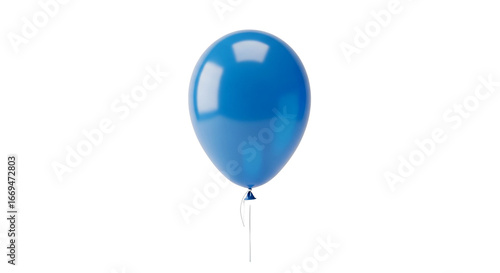 A single blue helium balloon with a ribbon floats isolated against a white background, perfect for birthday party celebrations