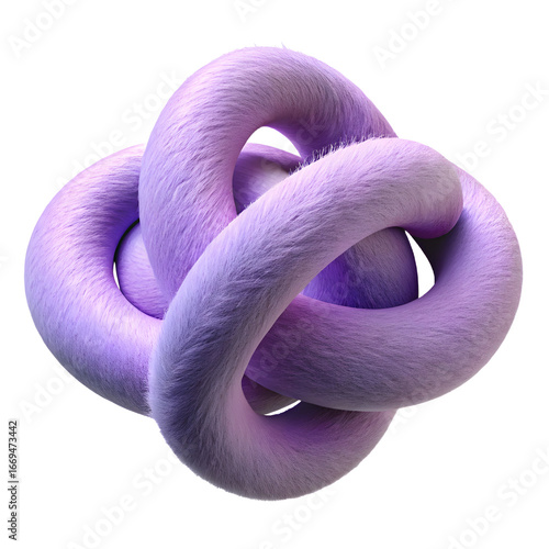 Abstract Knot Sculpture with Furry Texture and Lavender Color on Clear Backdrop