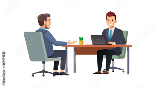 Dynamic business meeting illustration showcasing professional discussion and collaboration, perfect for corporate presentations, training materials, and modern office themes, originally vector art
