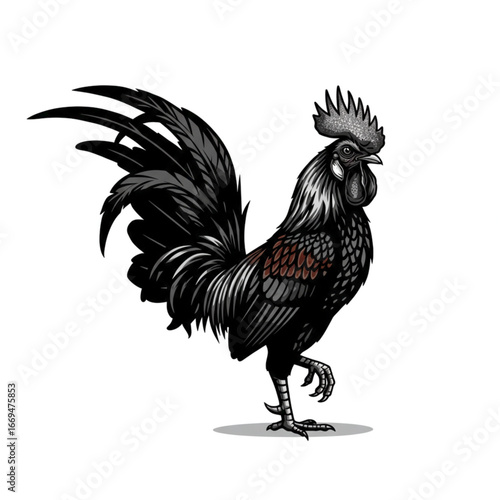 "Dynamic rooster vector with spread wings, symbol of power and determination, perfect for sports emblems, cultural logos, and creative brand identity designs."