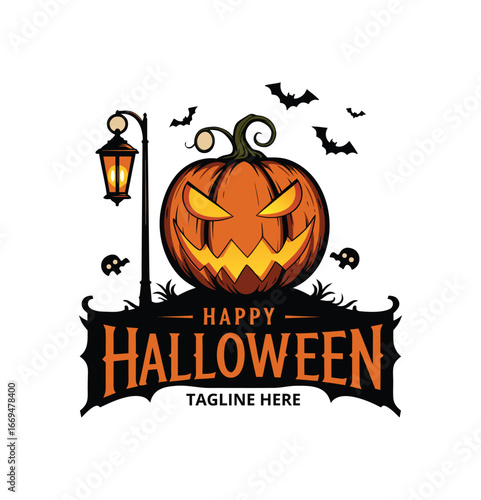Happy Halloween Pumpkin Logo Design
