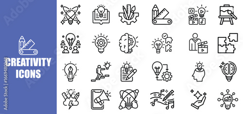 Diverse Line Icons Representing Creativity, Ideas, and Innovation