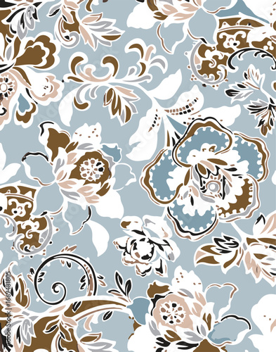 Big flowers pattern, upscale floral pattern. graphical textures floral, trendy colors pattern , flowers background with leaves. vector illustration